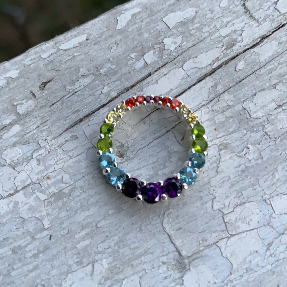 Sterling Silver Small Multi-Colored CZ Pendant - Picture 3 of 17